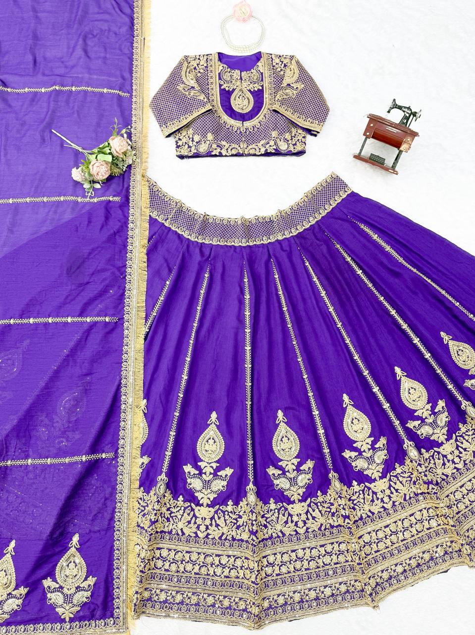 Royal Motif Thread & Sequence Vichitra Silk Lehenga