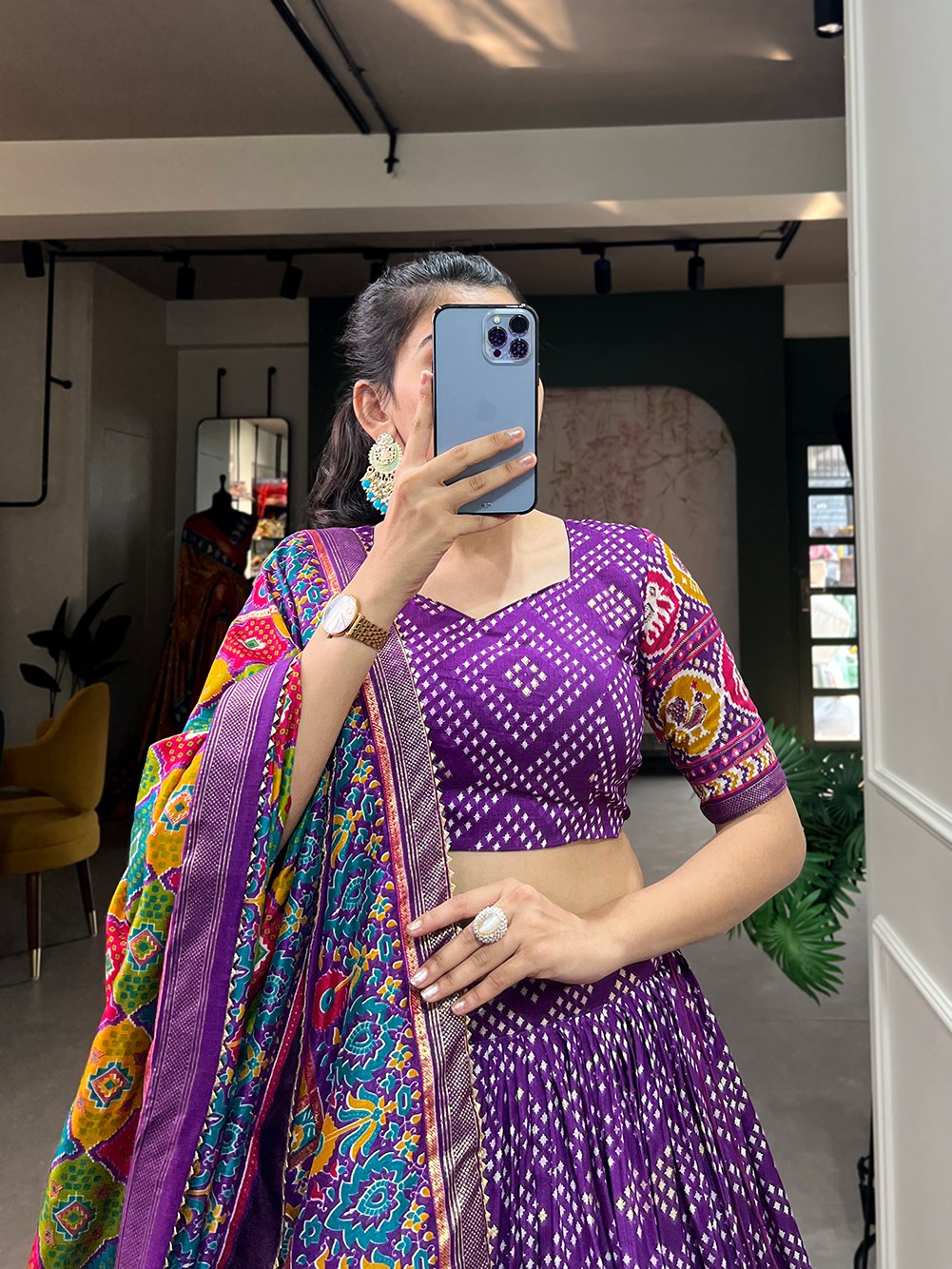 Purple Patola Print Flared Lehenga Choli