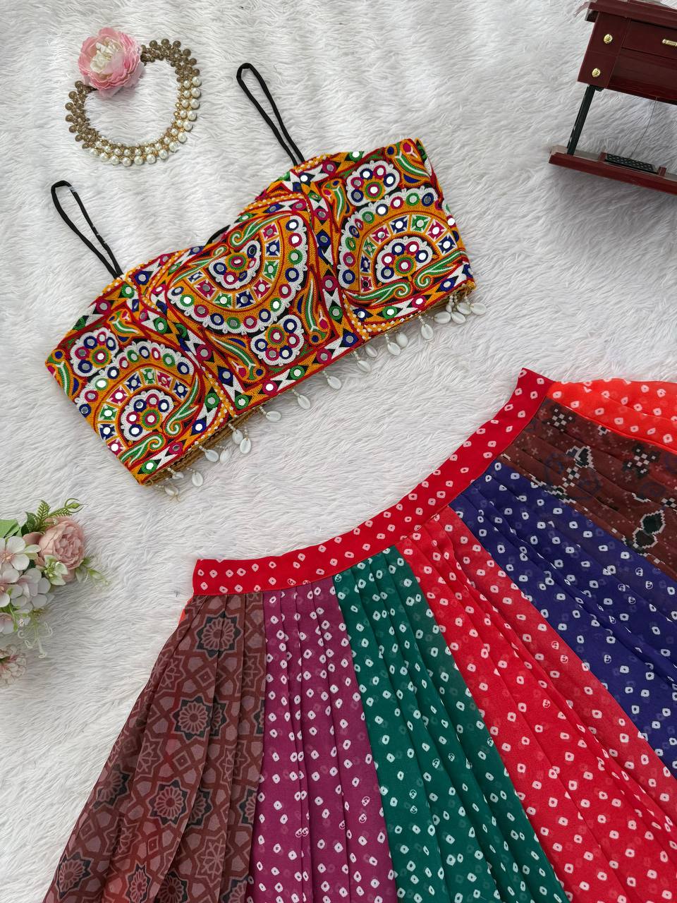 Multicolour Gamthi Work Lehenga Choli