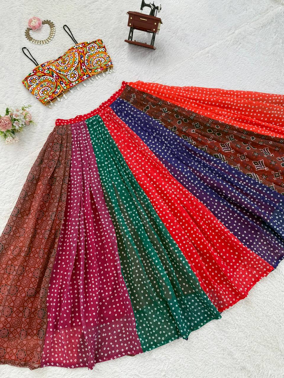 Multicolour Gamthi Work Lehenga Choli