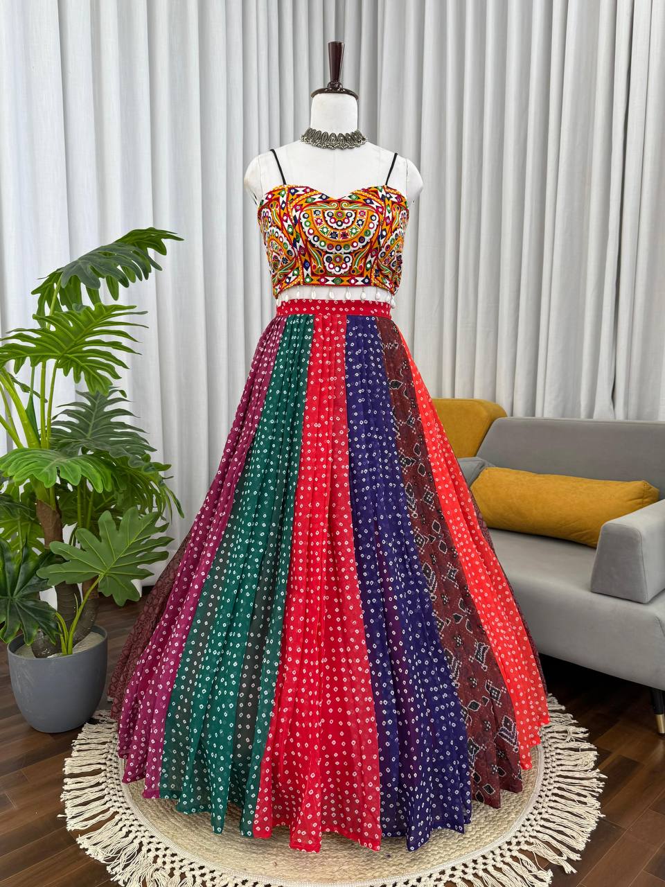 Multicolour Gamthi Work Lehenga Choli