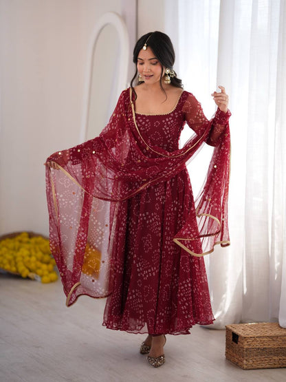 Imperial Bandhani Digital Printed Flared Anarkali Set
