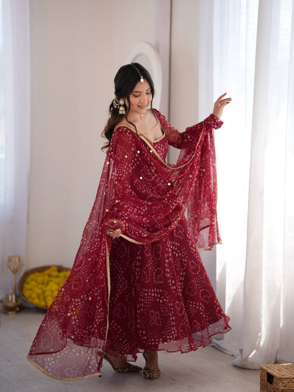 Imperial Bandhani Digital Printed Flared Anarkali Set