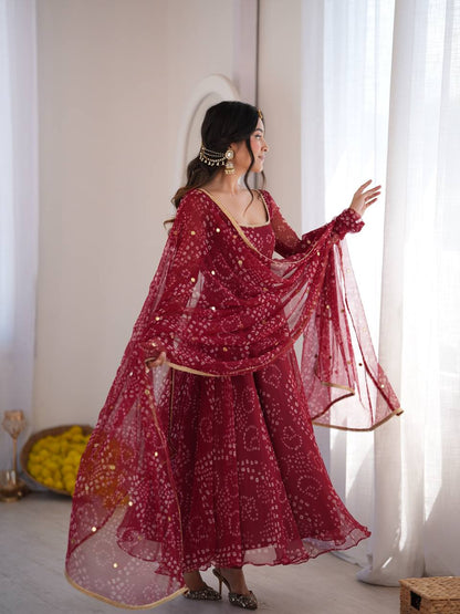 Imperial Bandhani Digital Printed Flared Anarkali Set