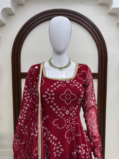 Imperial Bandhani Digital Printed Flared Anarkali Set