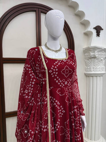Imperial Bandhani Digital Printed Flared Anarkali Set
