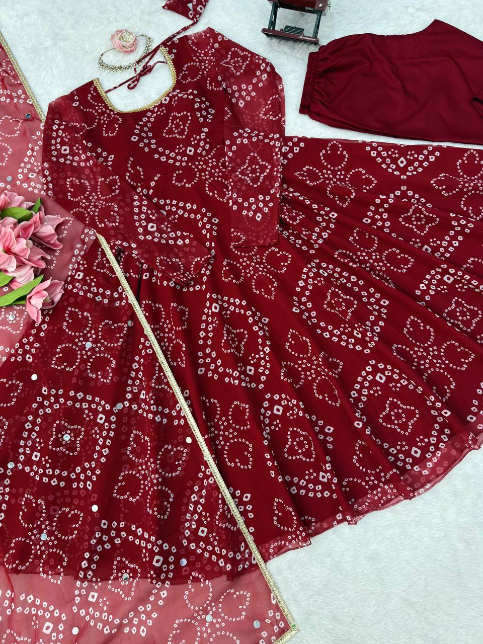 Imperial Bandhani Digital Printed Flared Anarkali Set