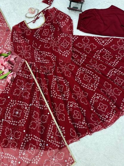Imperial Bandhani Digital Printed Flared Anarkali Set