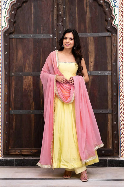 Imperial Lace-Detailed Flared Georgette Anarkali Set