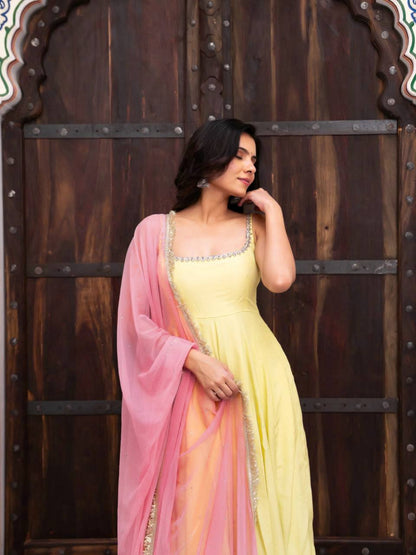 Imperial Lace-Detailed Flared Georgette Anarkali Set