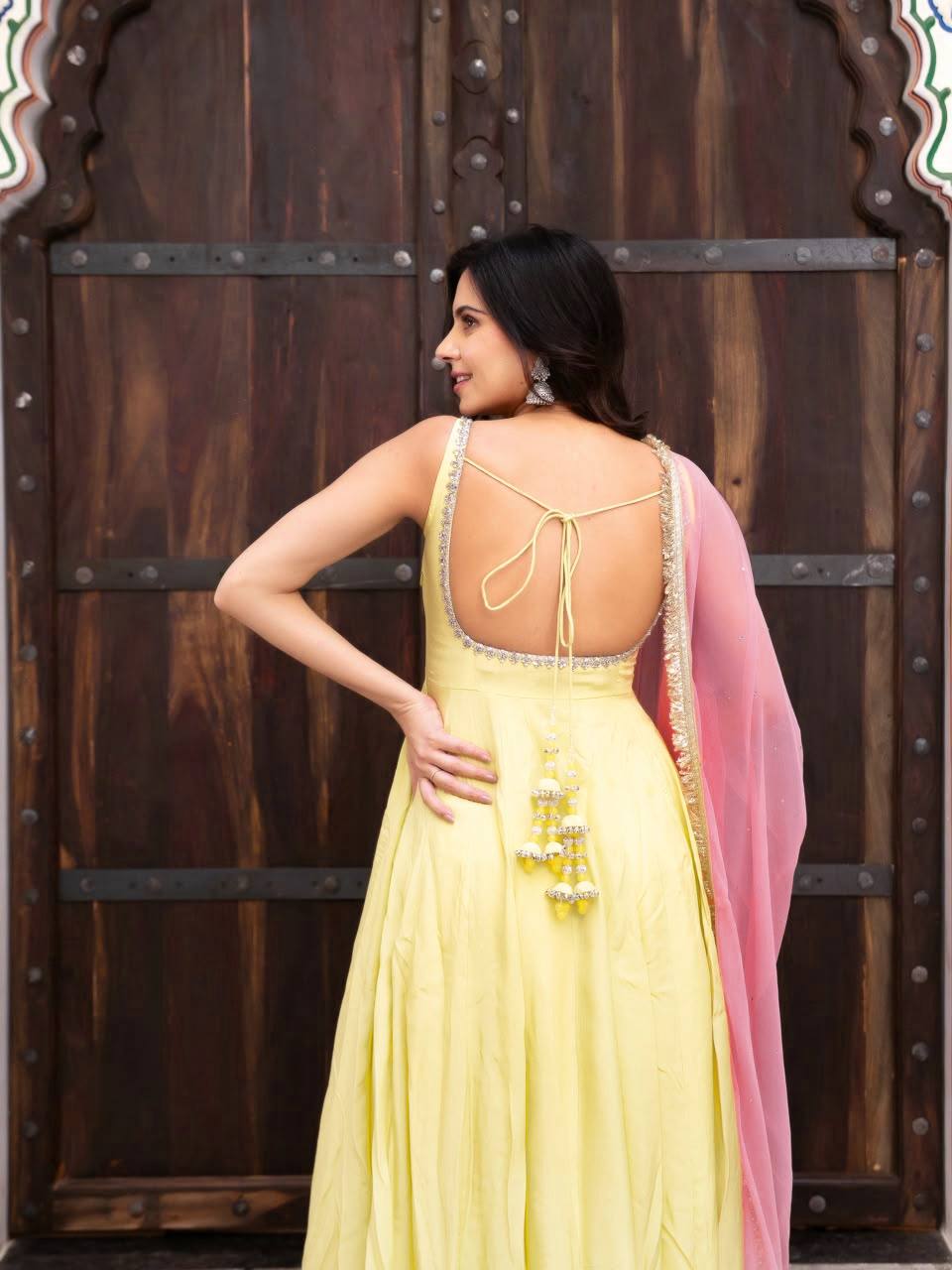 Imperial Lace-Detailed Flared Georgette Anarkali Set