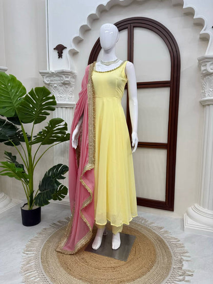 Imperial Lace-Detailed Flared Georgette Anarkali Set