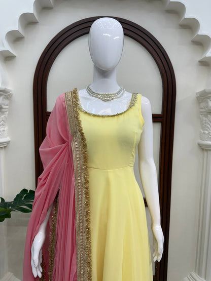 Imperial Lace-Detailed Flared Georgette Anarkali Set