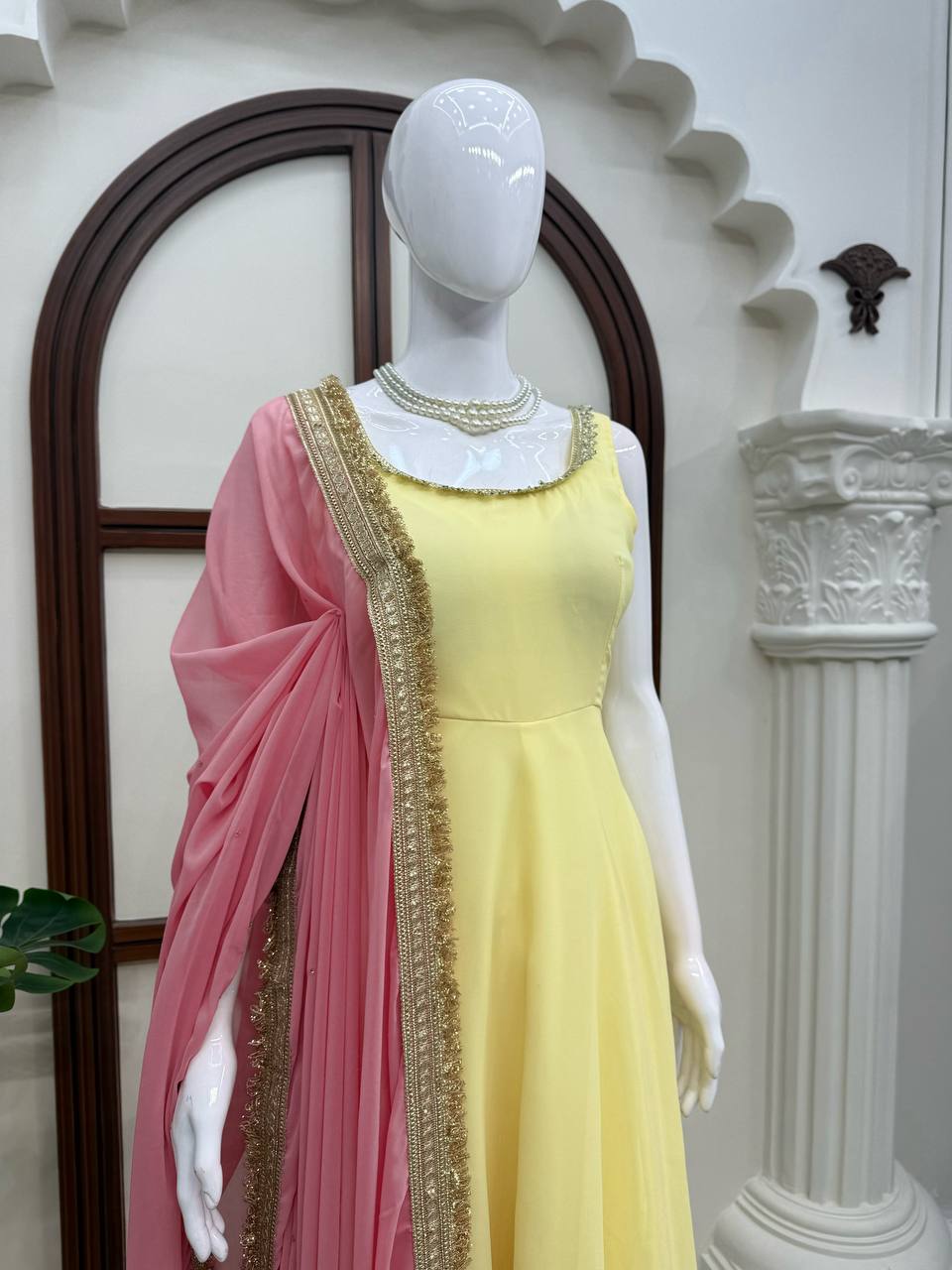 Imperial Lace-Detailed Flared Georgette Anarkali Set