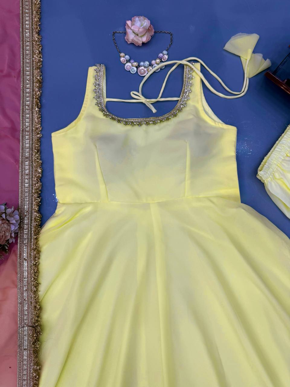 Imperial Lace-Detailed Flared Georgette Anarkali Set