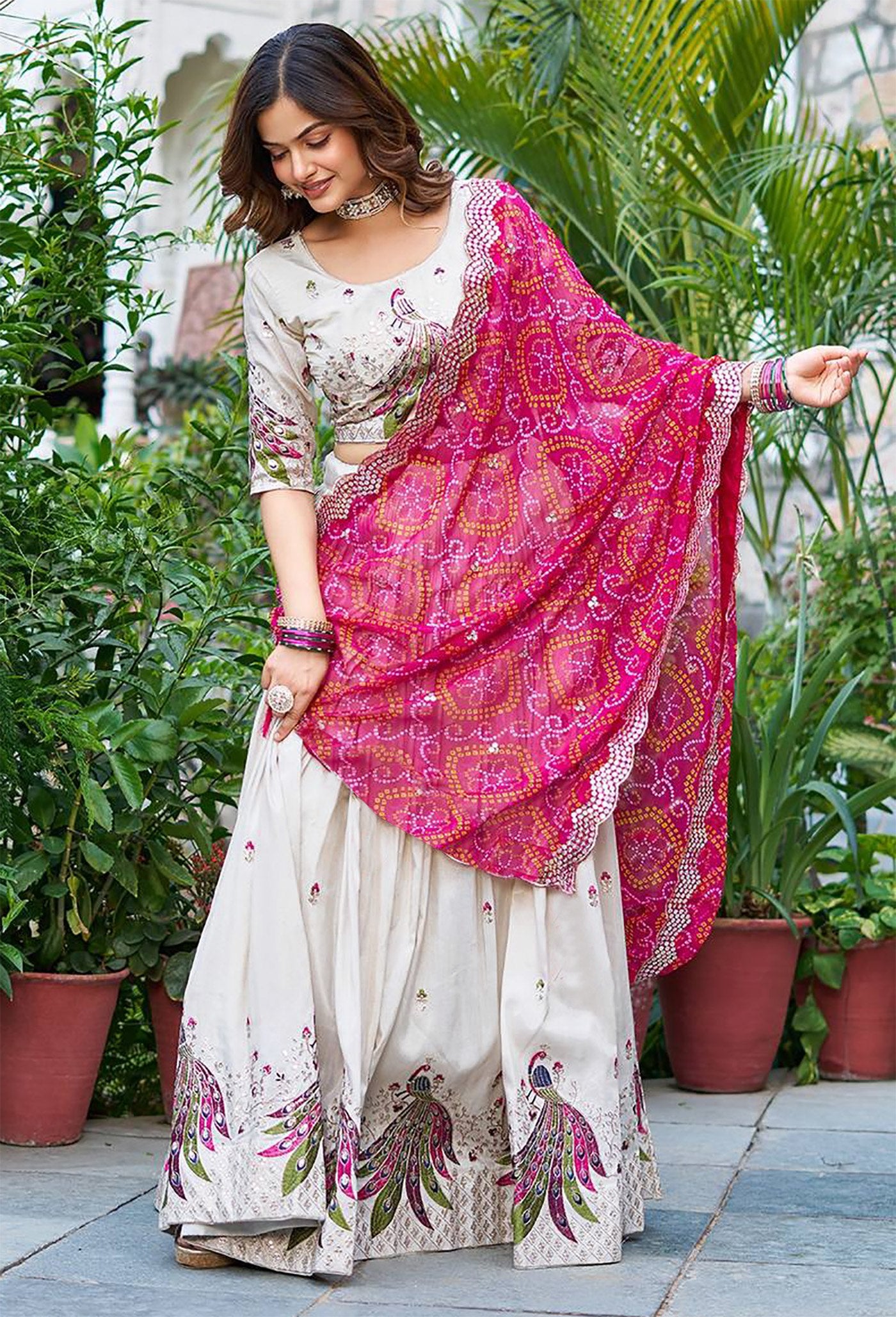Peacock Heritage Bandhani Lehenga