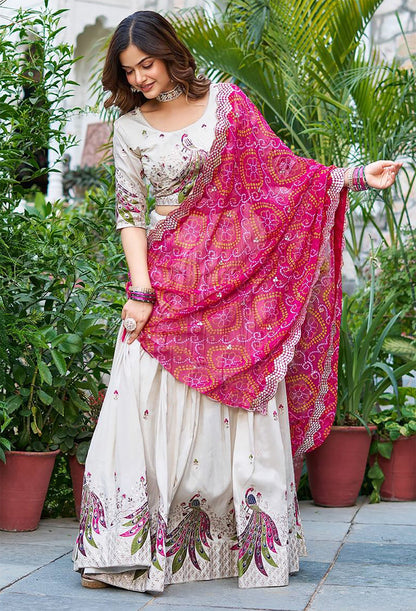 Peacock Heritage Bandhani Lehenga