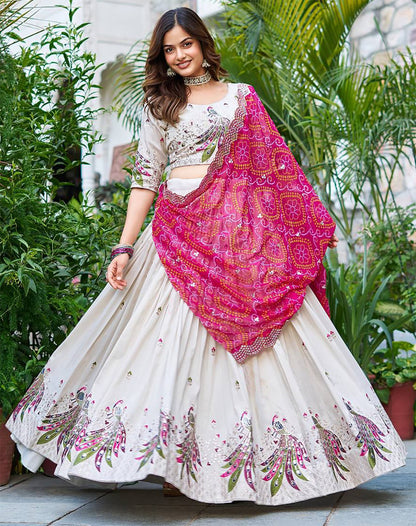 Peacock Heritage Bandhani Lehenga