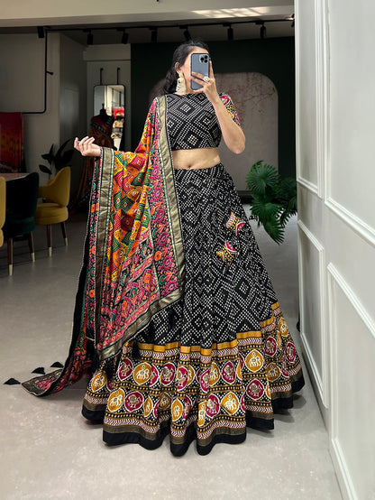 Heritage Patola Motif Foil Print Tussar Silk Lehenga Set