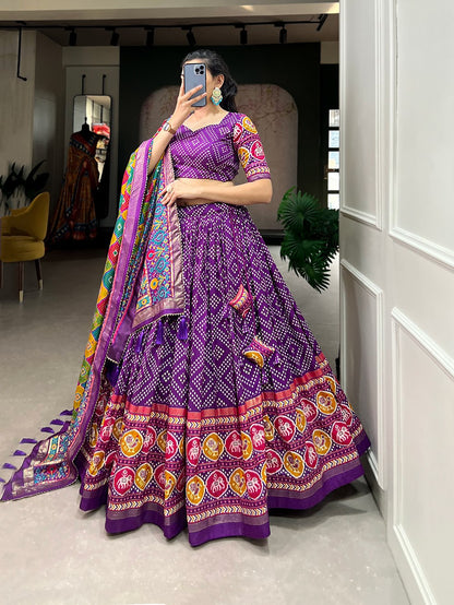 Heritage Patola Motif Foil Print Tussar Silk Lehenga Set