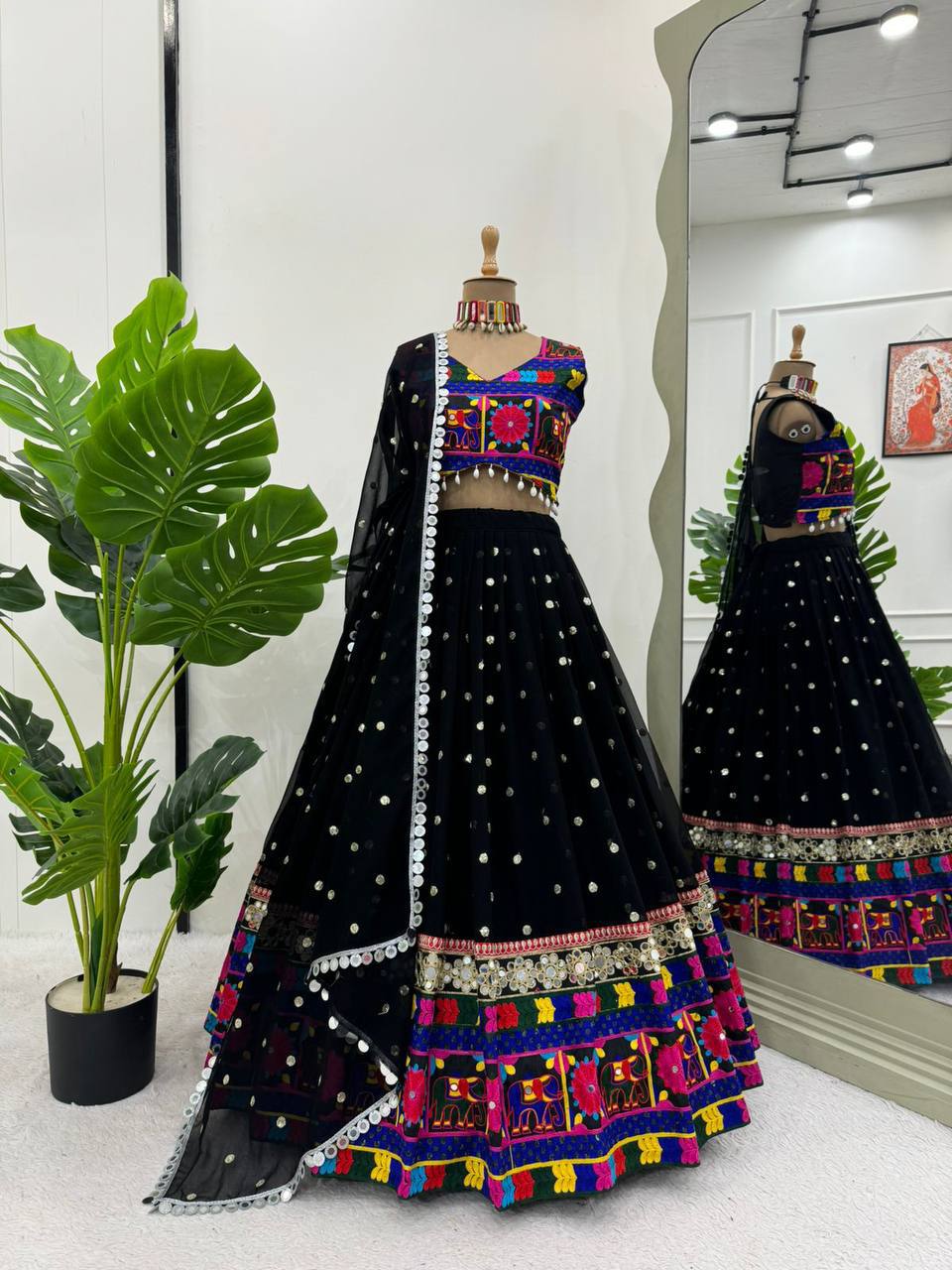 Imperial Chevron Lattice Mirror-Embellished Lehenga Set