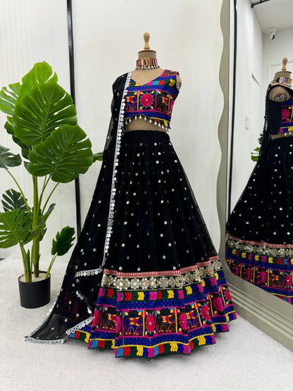 Imperial Chevron Lattice Mirror-Embellished Lehenga Set