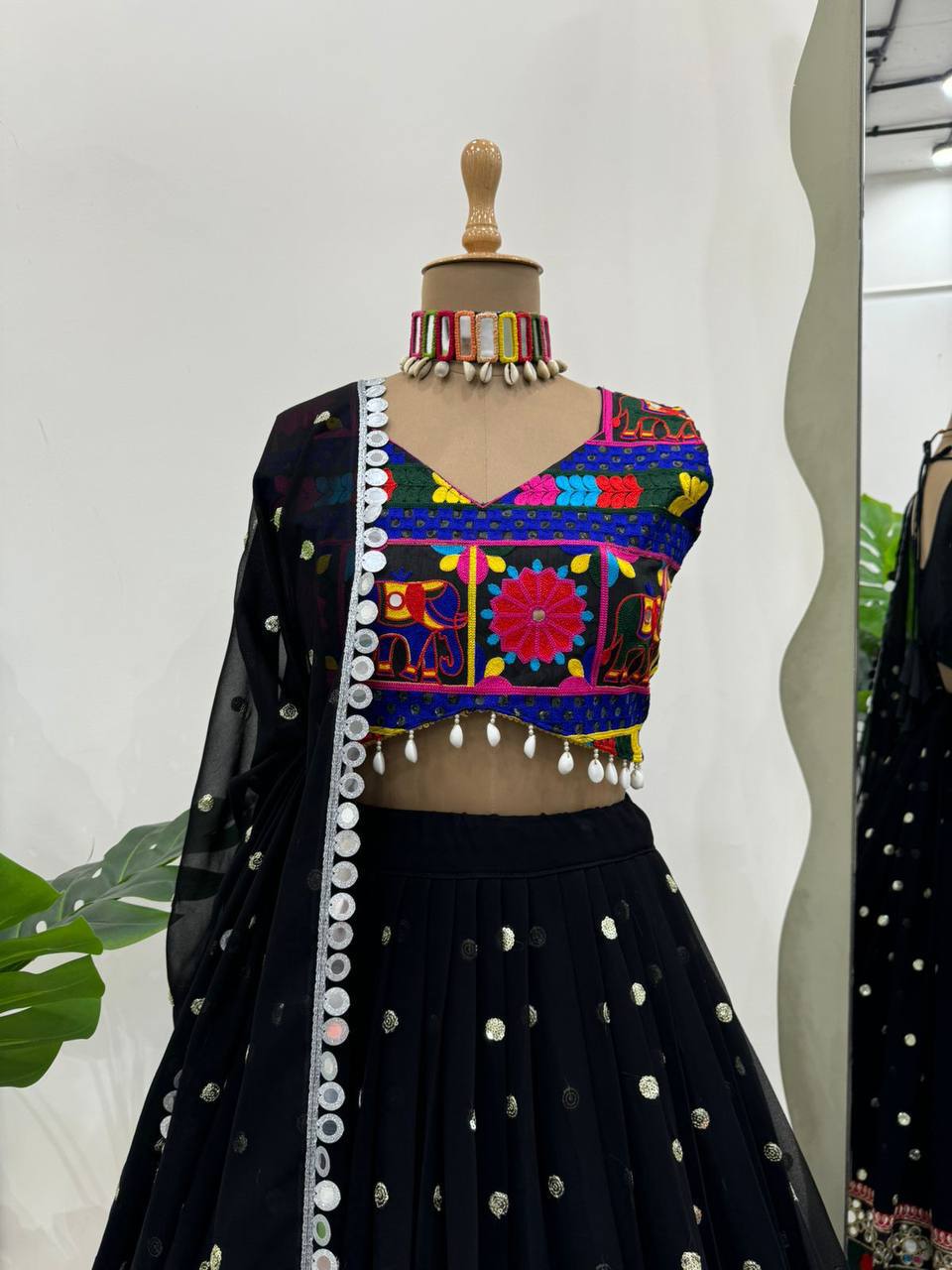Imperial Chevron Lattice Mirror-Embellished Lehenga Set