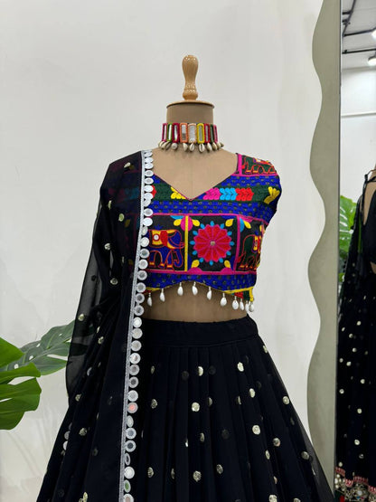 Imperial Chevron Lattice Mirror-Embellished Lehenga Set