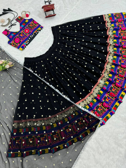 Imperial Chevron Lattice Mirror-Embellished Lehenga Set