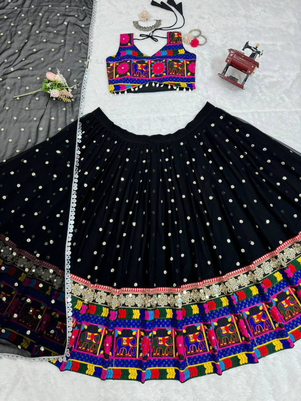 Imperial Chevron Lattice Mirror-Embellished Lehenga Set