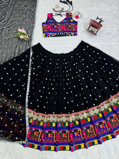 Imperial Chevron Lattice Mirror-Embellished Lehenga Set
