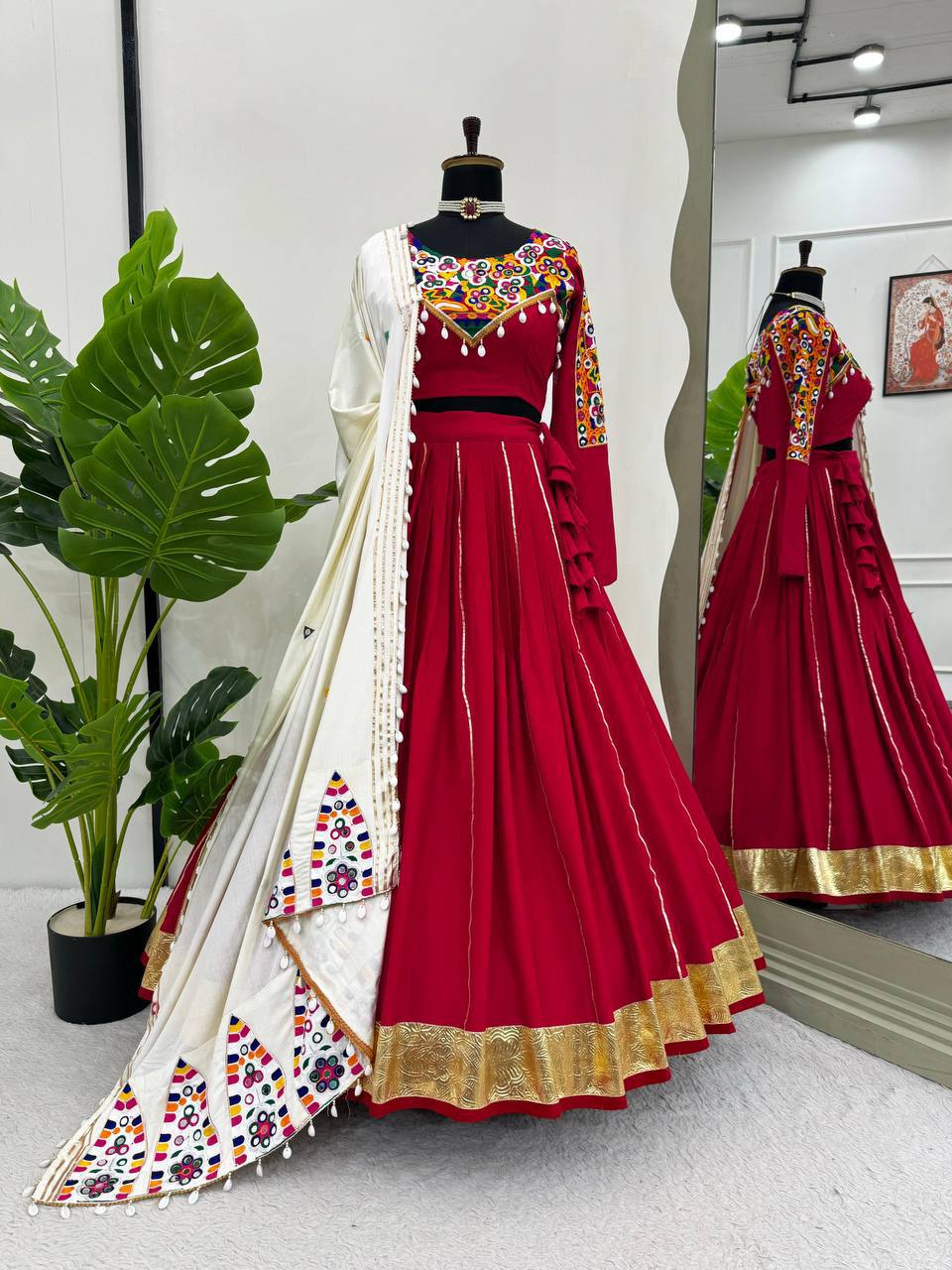 Imperial Shell-Bordered Mirror-Work Lehenga Set