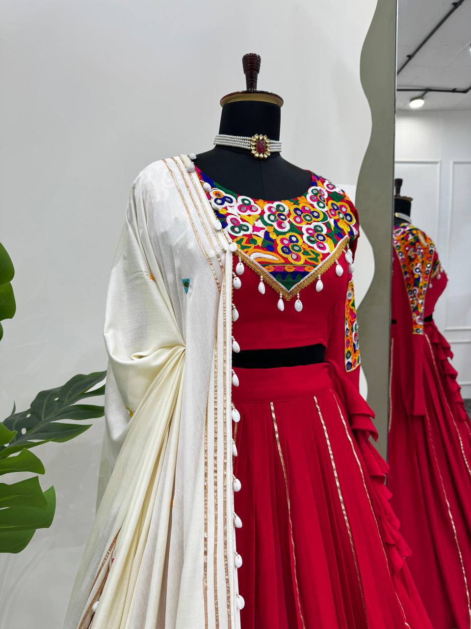 Imperial Shell-Bordered Mirror-Work Lehenga Set
