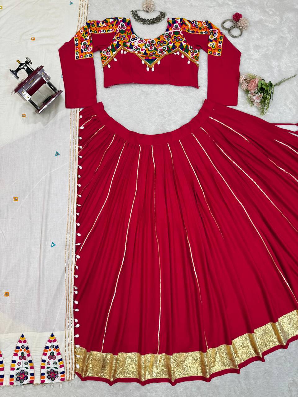 Imperial Shell-Bordered Mirror-Work Lehenga Set
