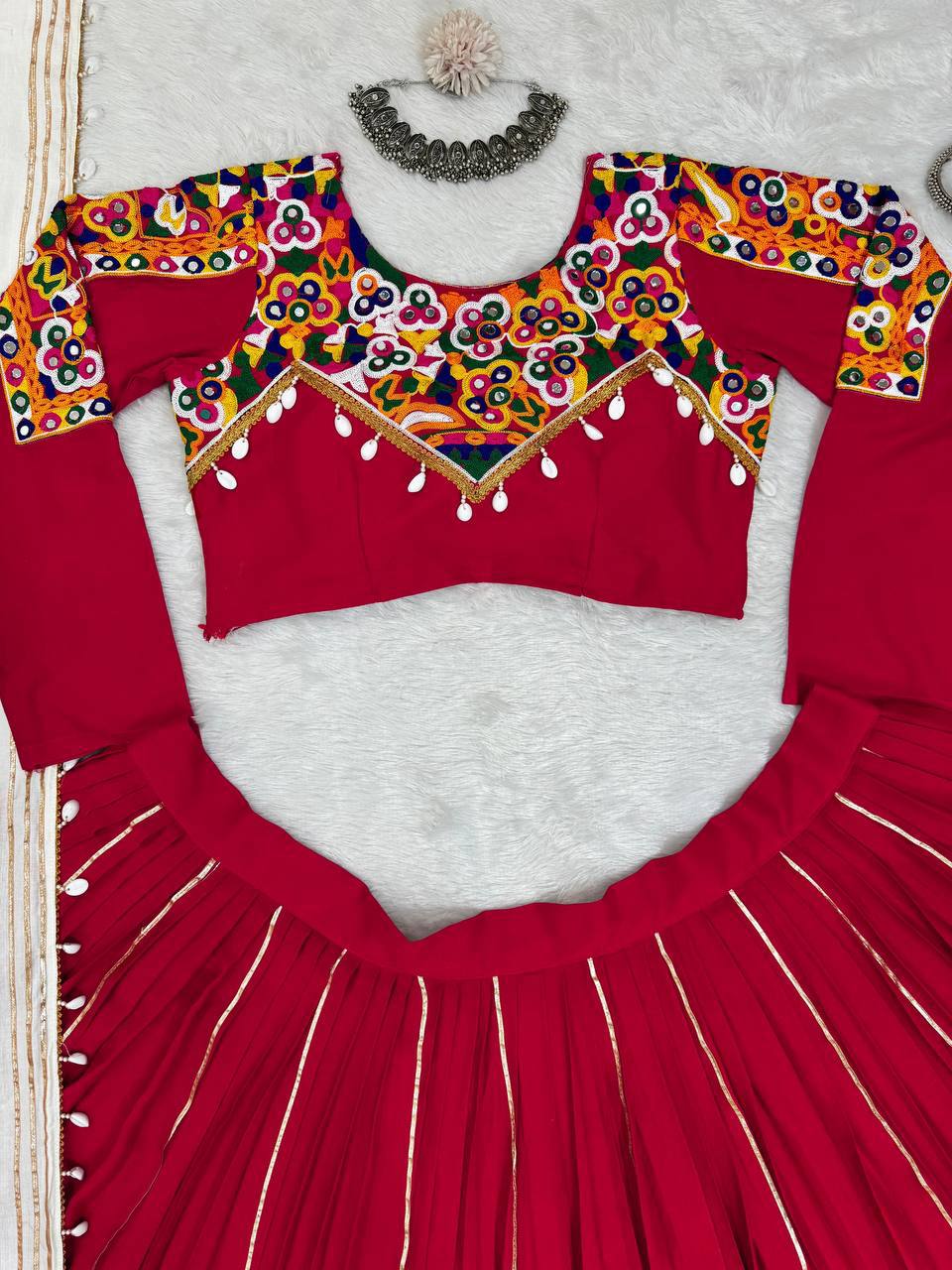 Imperial Shell-Bordered Mirror-Work Lehenga Set