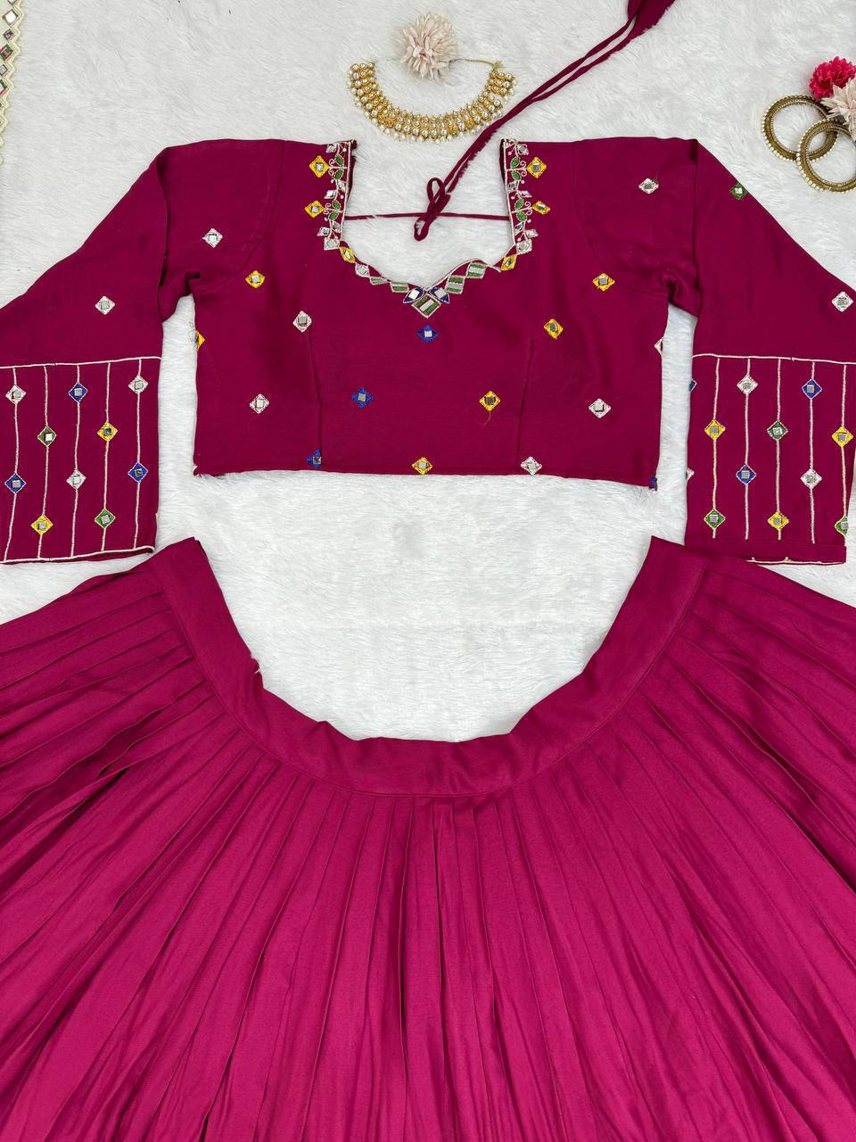 Digital Motif Real Mirror-Work Festive Lehenga