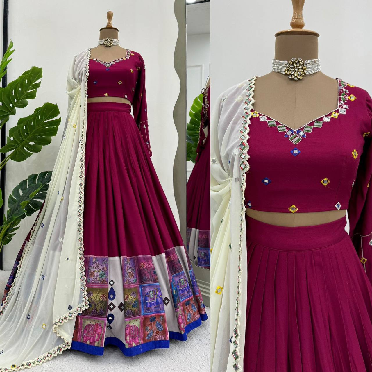 Digital Motif Real Mirror-Work Festive Lehenga