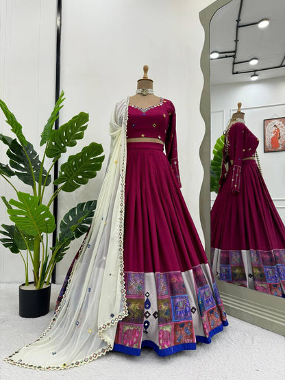 Digital Motif Real Mirror-Work Festive Lehenga