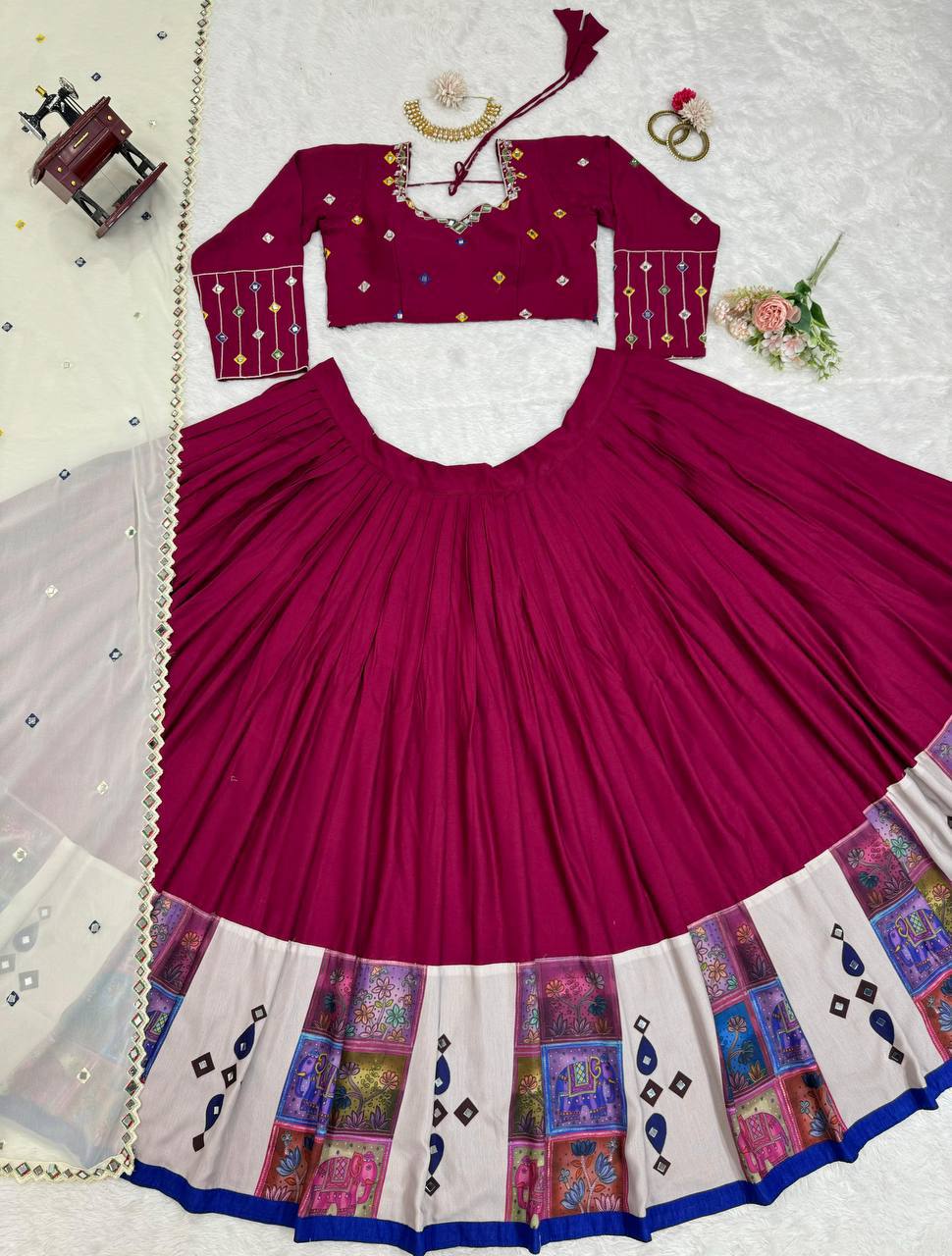 Digital Motif Real Mirror-Work Festive Lehenga