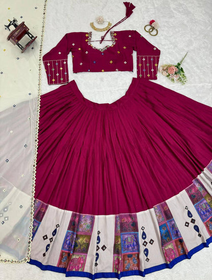 Digital Motif Real Mirror-Work Festive Lehenga