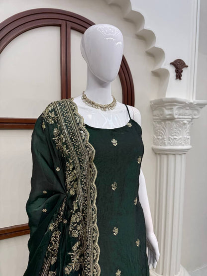 Imperial Lattice Thread & Sequined Fendy Silk Kurti Set