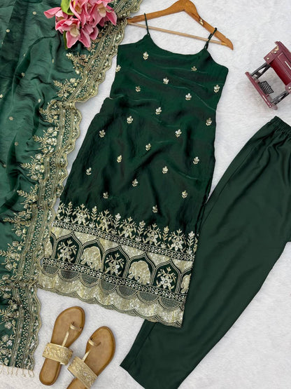 Imperial Lattice Thread & Sequined Fendy Silk Kurti Set