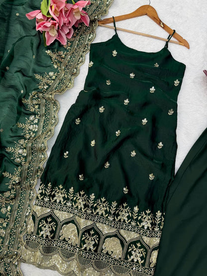 Imperial Lattice Thread & Sequined Fendy Silk Kurti Set