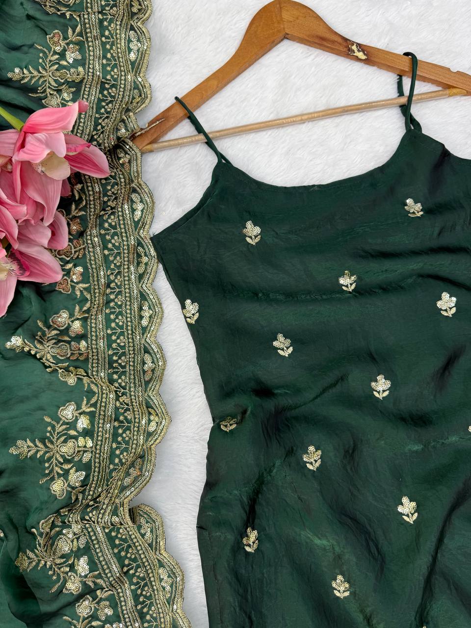 Imperial Lattice Thread & Sequined Fendy Silk Kurti Set