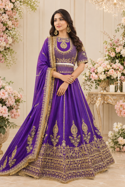 Royal Motif Thread & Sequence Vichitra Silk Lehenga