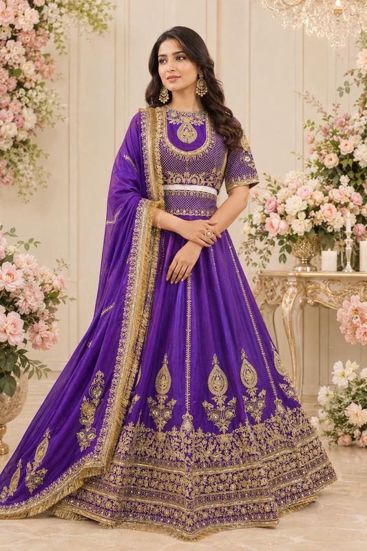 Royal Motif Thread & Sequence Vichitra Silk Lehenga