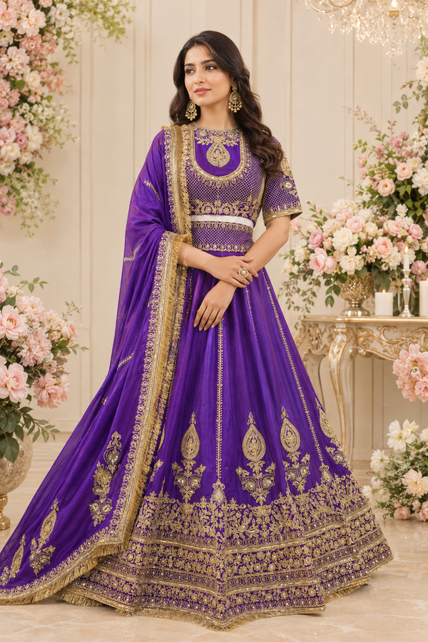 Royal Motif Thread & Sequence Vichitra Silk Lehenga