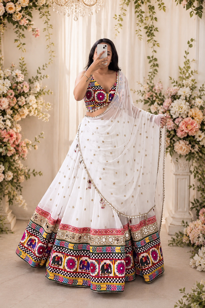 Celestial Kodi-Lace Chain-Stitch Georgette Lehenga