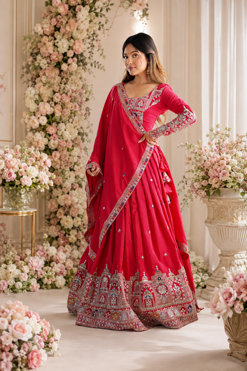 Imperial Heritage Arch Motif Crepe Silk Lehenga Set