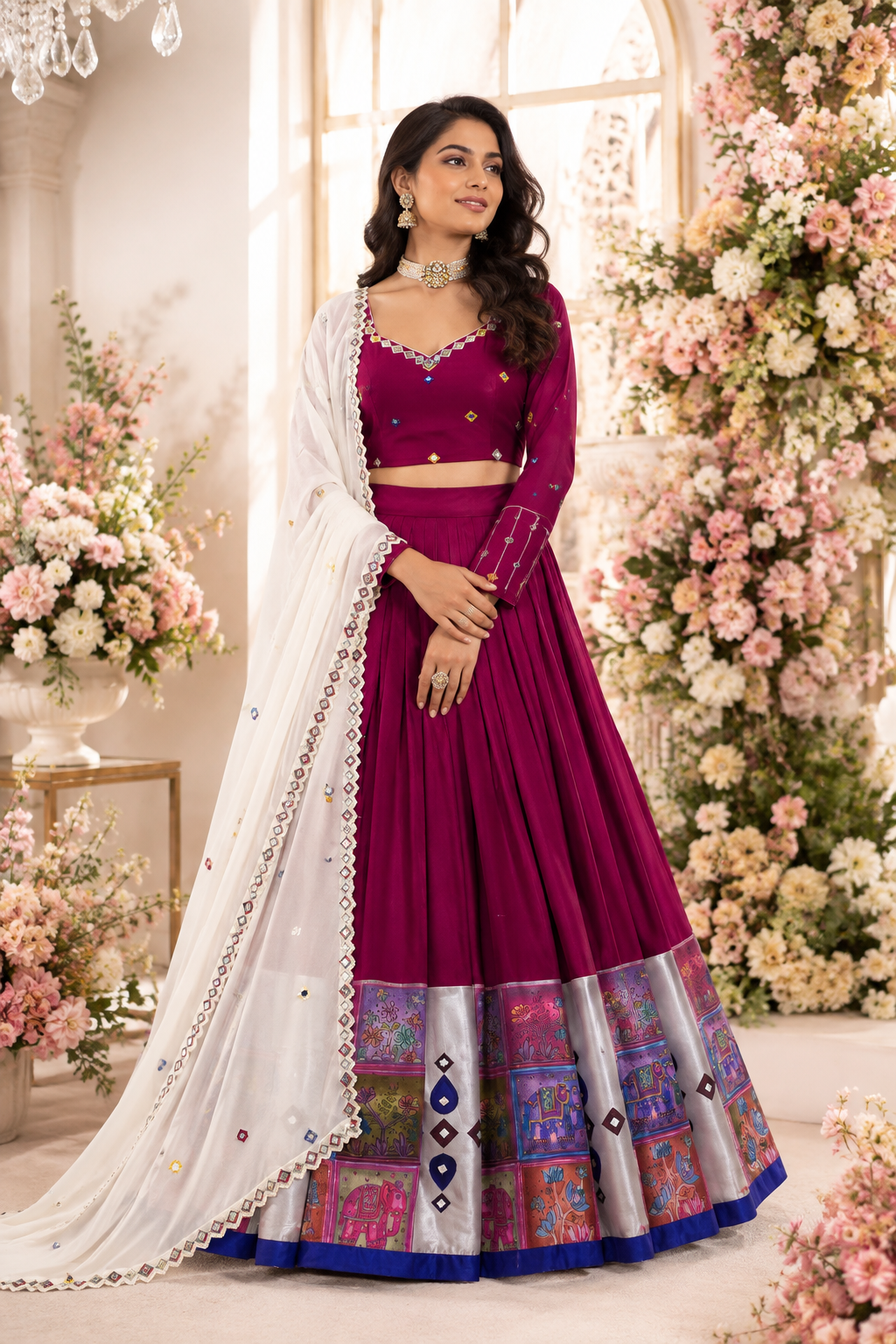 Digital Motif Real Mirror-Work Festive Lehenga